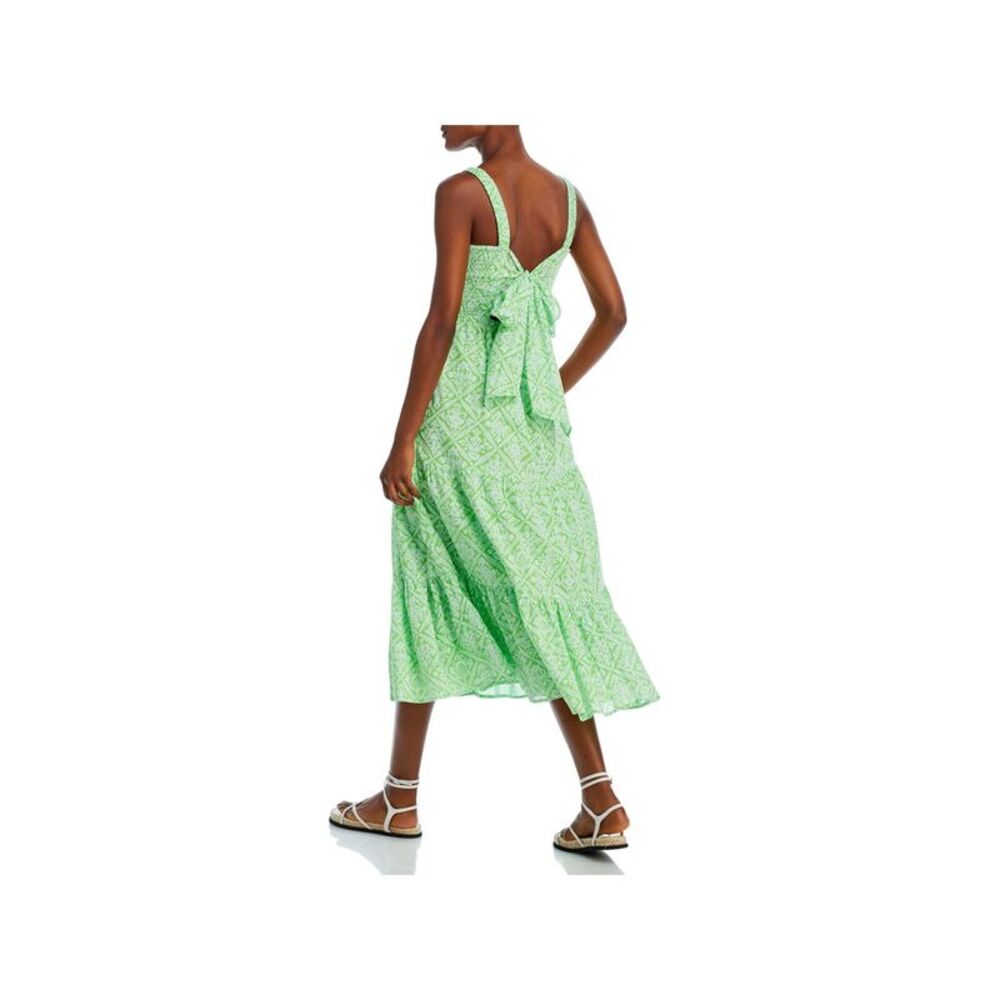 BANJANAN Womens Green Tie Skirt Lined Elastic Waist Sleeveless Midi Dress XXL - Picture 2 of 3